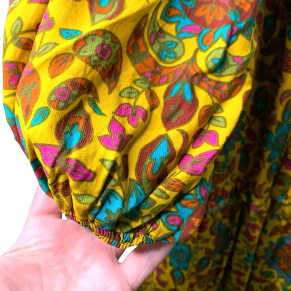 House of Harlow 1960 Medium V-Neck Mustard Floral Tiered Boho Lined Maxi Dress - Picture 4 of 4